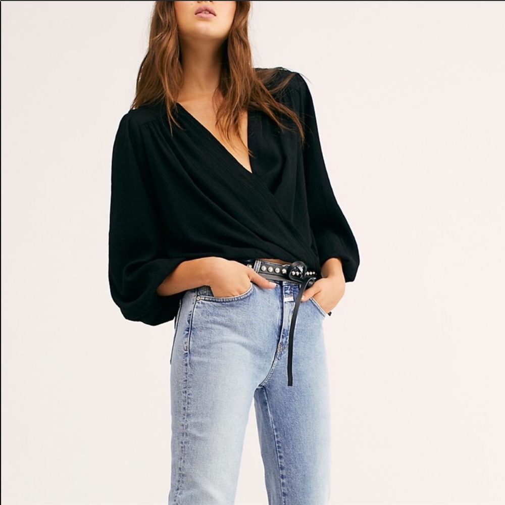 Free People Black Wrap Blouse